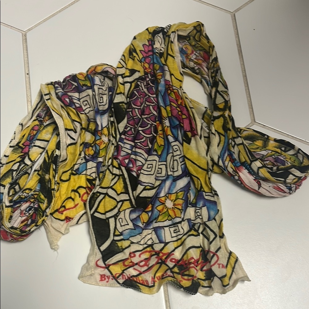 Vintage Ed Hardy by Christian Audigier Colorful Patterned Scarf